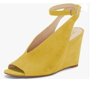 YDN Yellow Sandals Comfort Ankle Strap Slingback V-Cut Wedge Heels Peep Toe Fanc